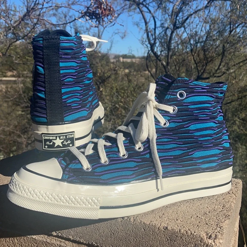 New Chuck 70 Blue Knit Converse Hi Top Sneakers - Picture 2 of 16